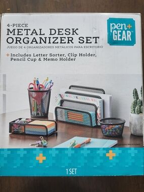 Pen+Gear Black Metal Desk Organizer Set - 4 Piece